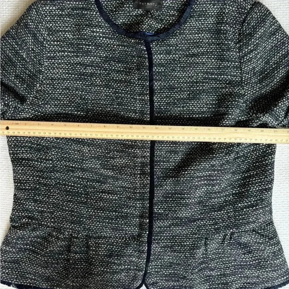 Talbots Blazer Size 16 Navy Tweed Fringe Peplum Career Classic Timeless Mature - Picture 6 of 7